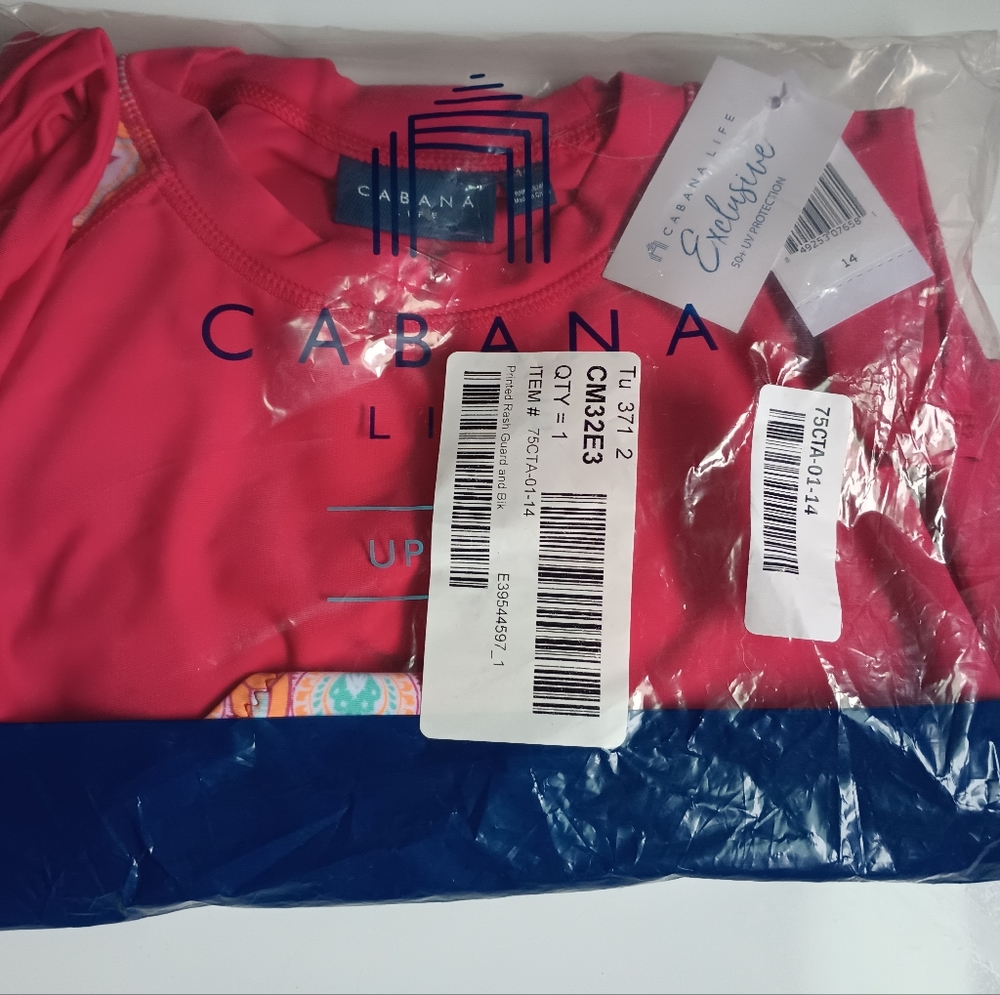 Cabana Life Big Girls Printed Rash Guard and Bikini Bottoms Set - UPF 50+, Short - Picture 8 of 10